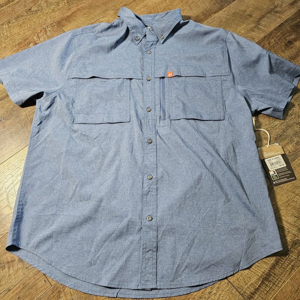 The American Outdoorsman Shirt Mens XL Blue Heather Fishing Outdoor Vent NWT